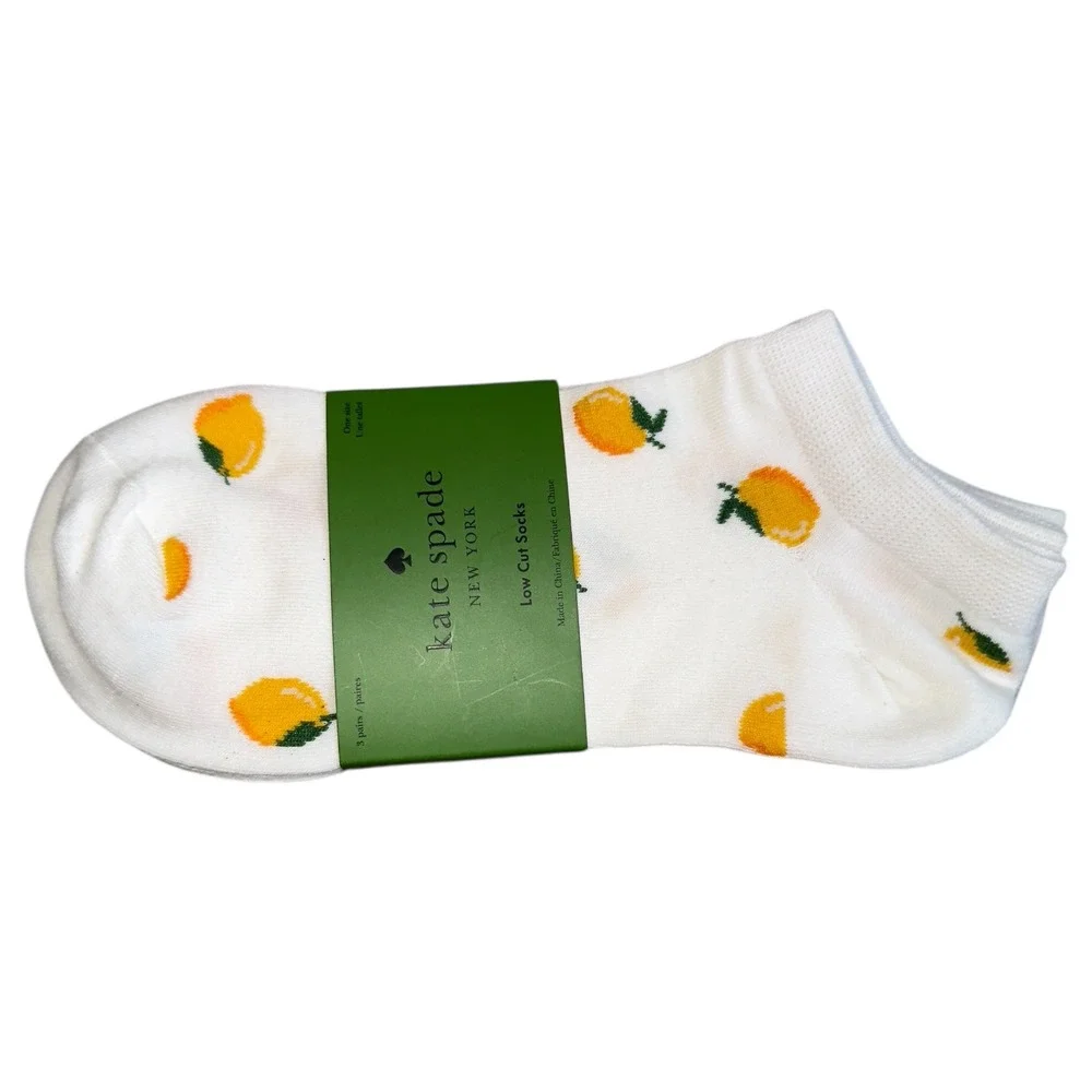 Kate Spade‎ Pink Lemon Low Cut Socks 3 Pack Novelty Set New